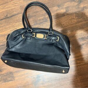 Michael Kors Black Leather Weekend Travel Bag with Gold Accents